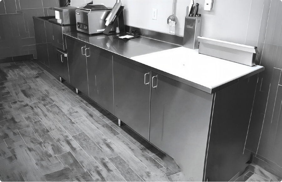 Stainless steel cabinets and commercial shelving